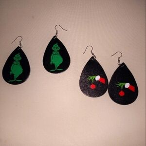Faux leather grinch teardrop style earrings